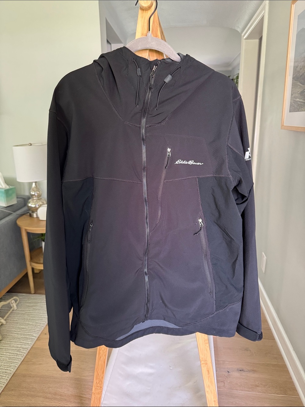Eddie Bauer Black Hooded Softshell Jacket with Zip Pockets